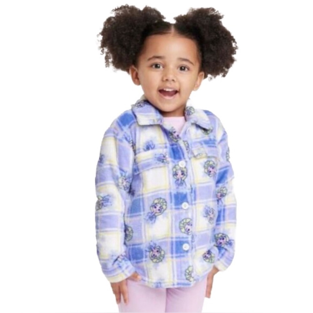Disney Frozen Elsa Plaid Fleece Button Up Jacket Size 3T
